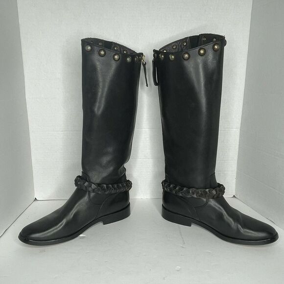 Golden Goose Deluxe Black Studded Buckle Strap Knee High Riding Boots Size 37 - Picture 4 of 12